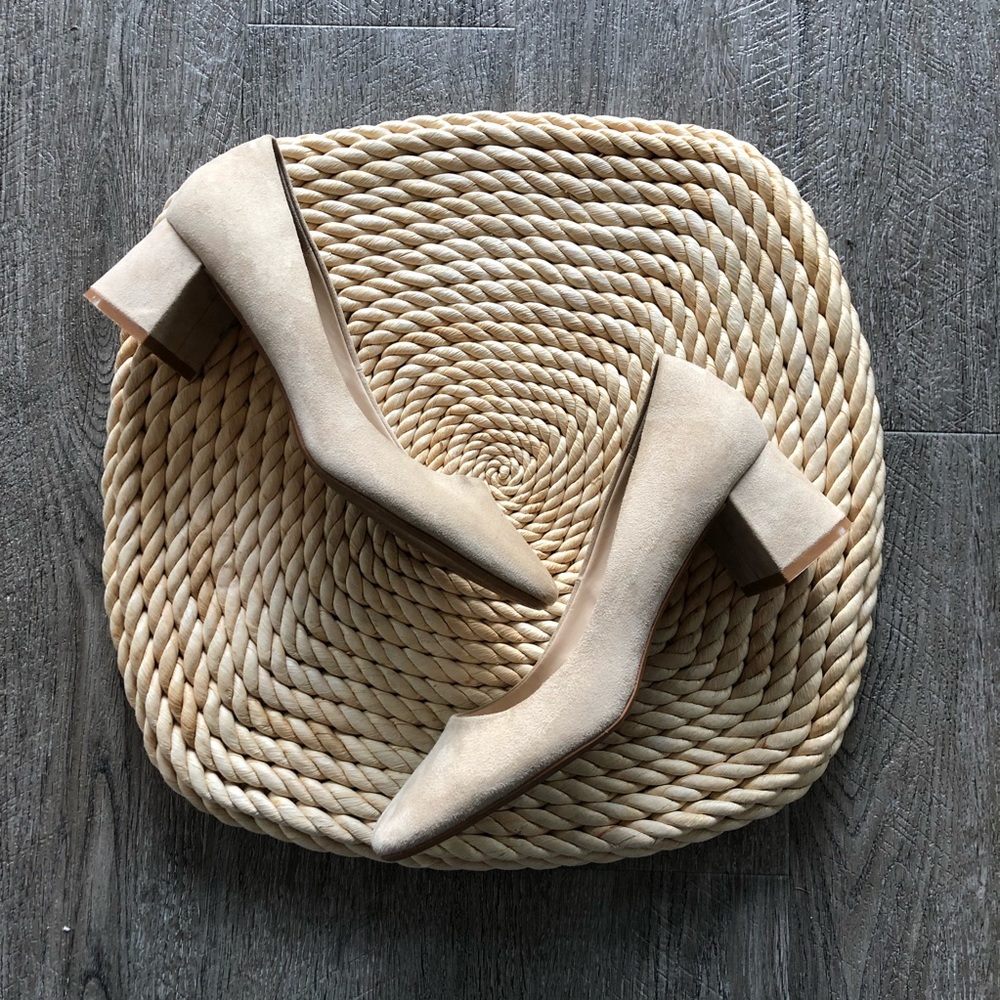tan suede zara block heel 40